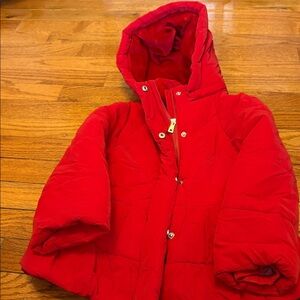 Mayoral Girls Red Hooded Puffer / Parka Coat | peplum / fit & Flare 5T